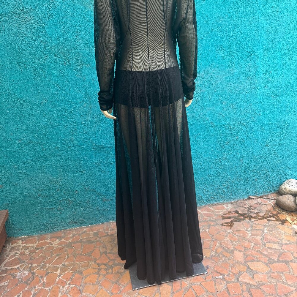 Catherine Coatney vintage black mesh duster coat robe goth small medium EUC - Picture 4 of 5